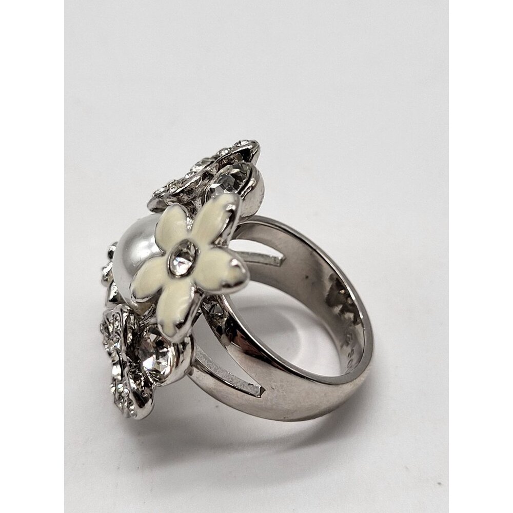 Lia Sophia "Catch The Bouquet" Crystal Rhinestone Faux Pearl Fashion Ring Size 6 - Picture 4 of 11